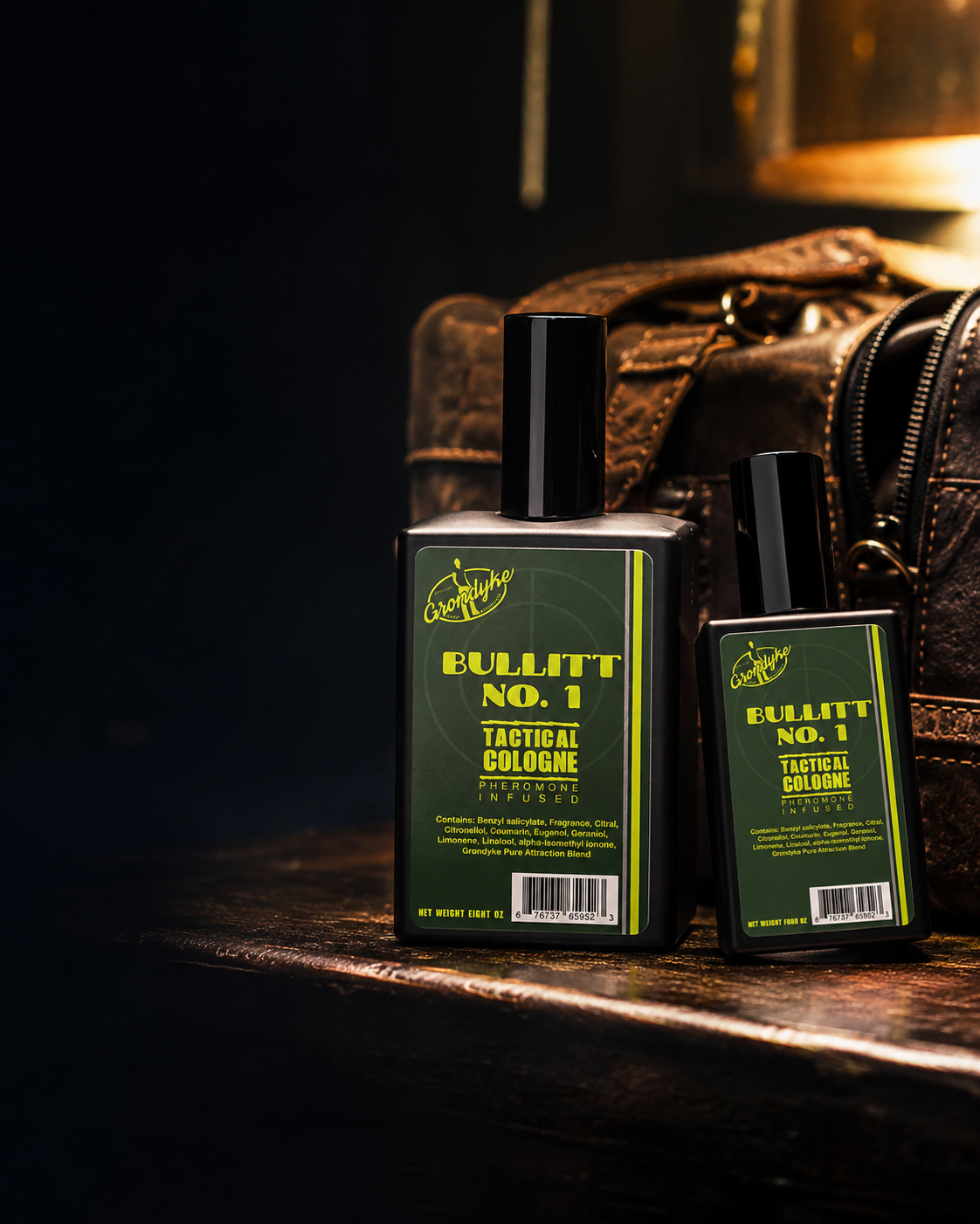 Bullitt No. 1 pheromone cologne 100ml with 50ml companion and leather go-bag