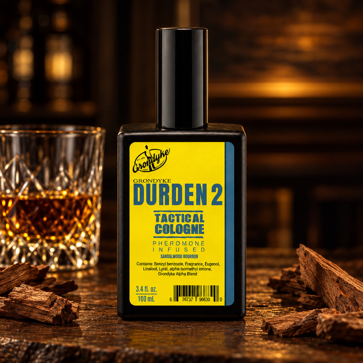 Durden 2 spray cologne, 100ml, with sandalwood and a glass of bourbon