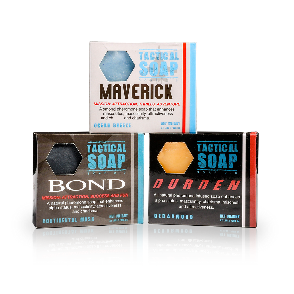 Tactical Soap - The Trifecta (1 of Durden, Bond, and Maverick) - Mens Vegan All Natural Soap Bars Infused with Powerful Pheromone Formula for Attraction